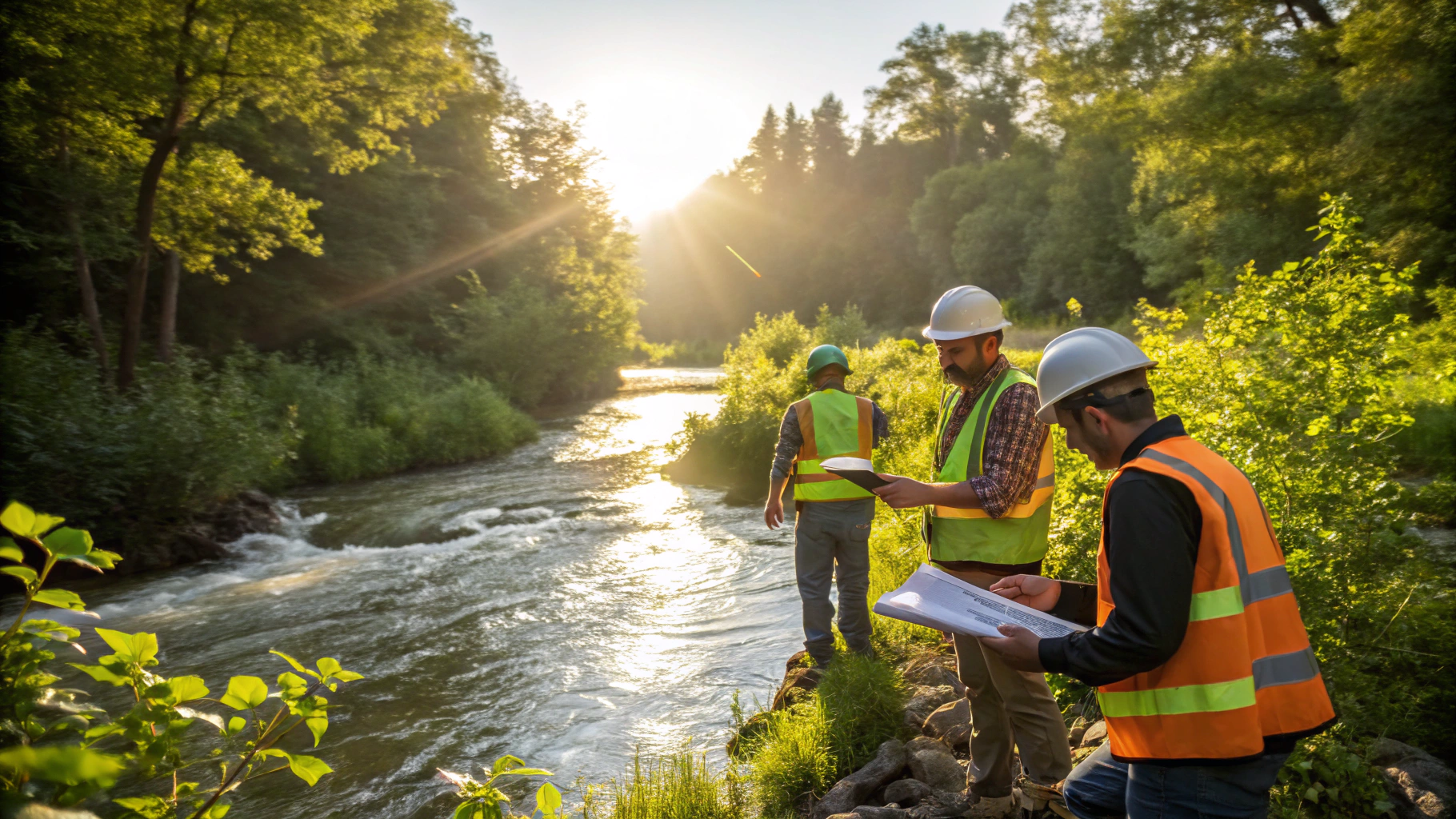 Shoreline stabilization project showing reinforced canal banks